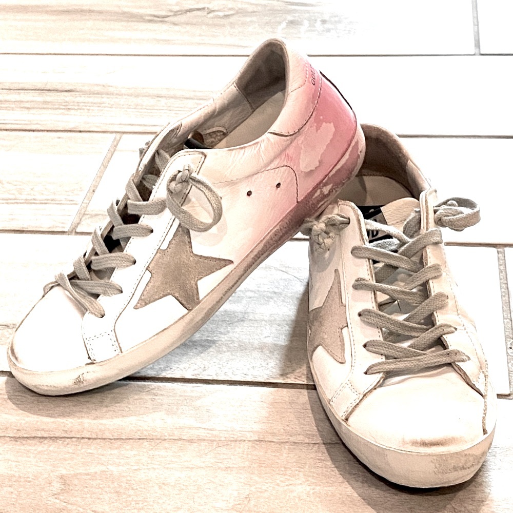 Golden Goose Superstar Sneakers in White/Pink Spray